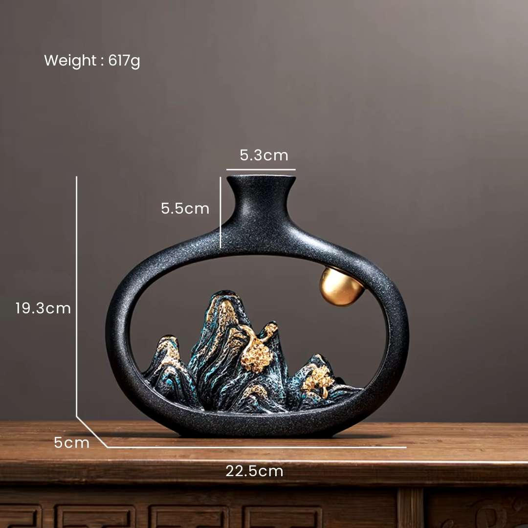 Black Vase – Contemporary Ceramic Vase for Floral Arrangements, Pampas Grass, and Stylish Table or Shelf Decor