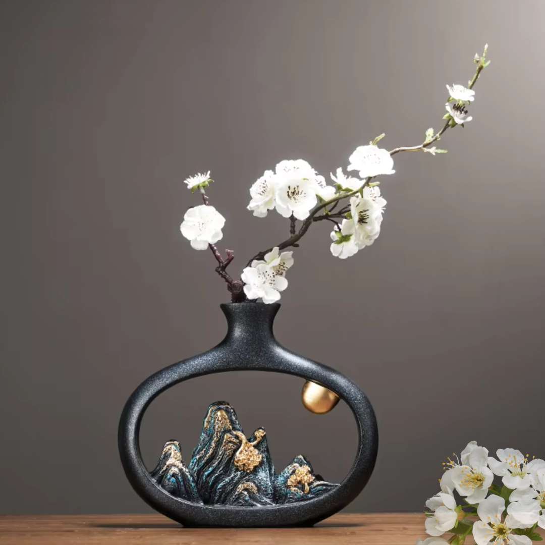 Black Vase – Contemporary Ceramic Vase for Floral Arrangements, Pampas Grass, and Stylish Table or Shelf Decor