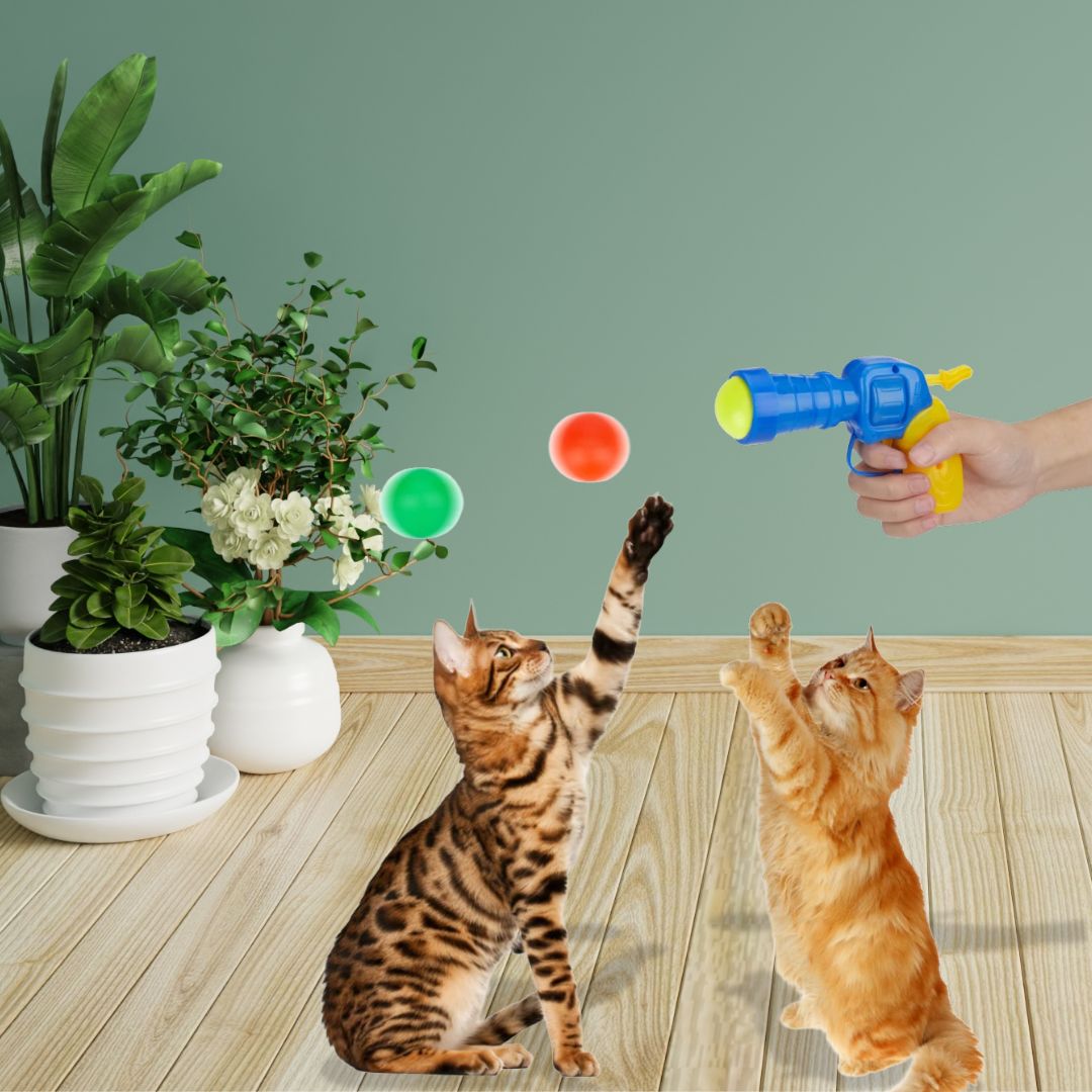 Cat Ball Toy - Funny Cat Interactive Gun Training Toy with Plush Ball Game
