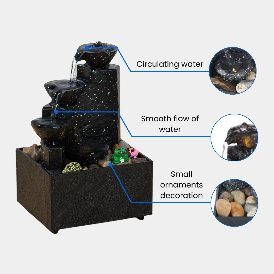 Compact indoor fountain with ornaments