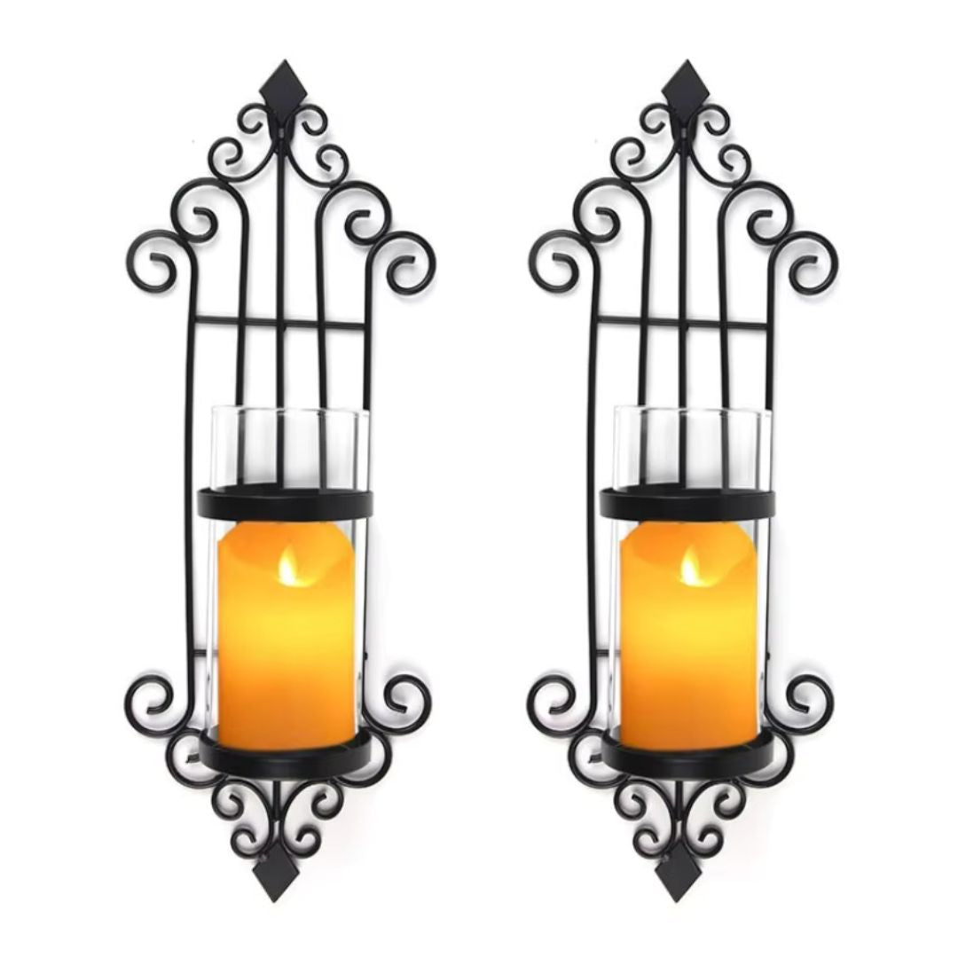 Wall Hanging Candle Holders - Gold and Black Metal Wall Mounted Sconces for Home Decor