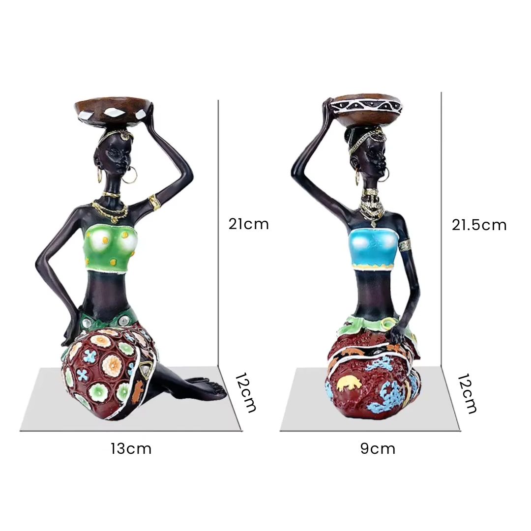 Tealight Holder - African Women Candle Holder, Vintage Statue, Decorative Table Centerpiece for Living Room and Office