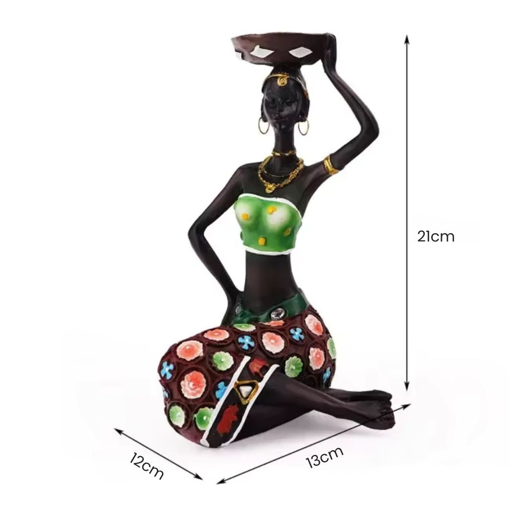 Tealight Holder - African Women Candle Holder, Vintage Statue, Decorative Table Centerpiece for Living Room and Office