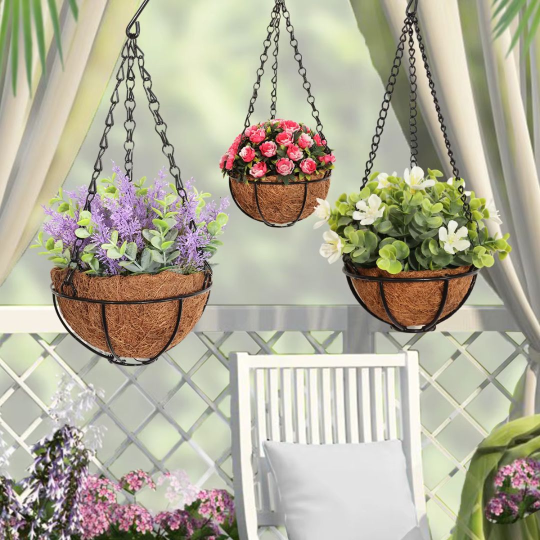 Hanging Plant Pots - Beautiful Faux Flower Planters for Your Garden, Railing, Balcony, Indoor, Outdoor, and Decorative Spaces