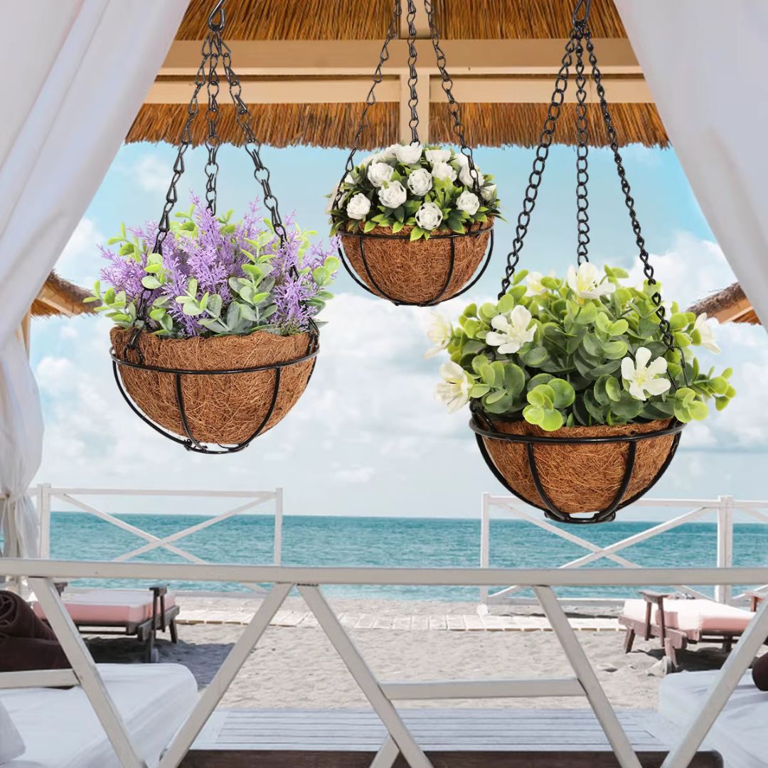 Hanging Plant Pots - Beautiful Faux Flower Planters for Your Garden, Railing, Balcony, Indoor, Outdoor, and Decorative Spaces