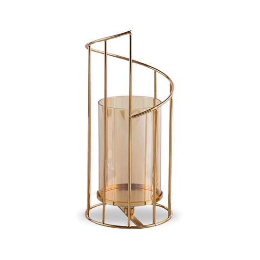 Hurricane Candle Holder - Vintage Gold Spiral Design with Glass Windshield for Rustic and Modern Table Decor