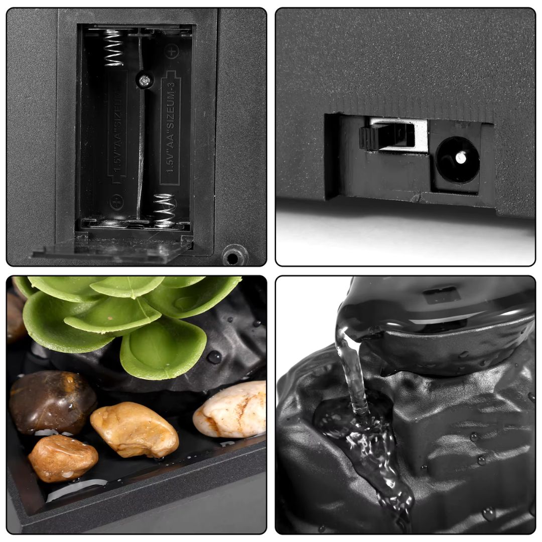 Small Water Fountain – Mini Indoor Fountain for Desk with LED Lights, Battery Operated & Relaxing Water Feature