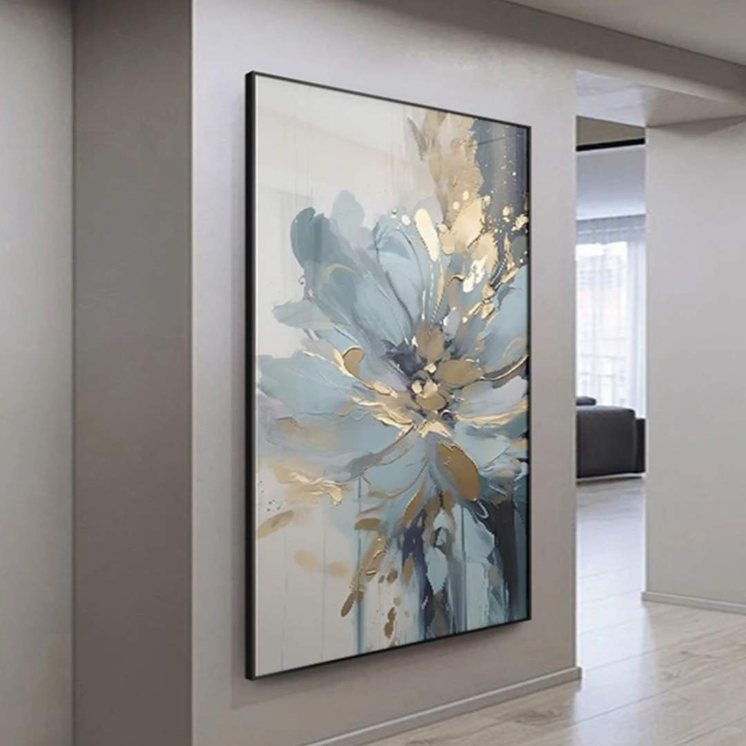 Blue Floral Wall Art | Textured Oil Painting, 2-Piece Canvas, Frameless