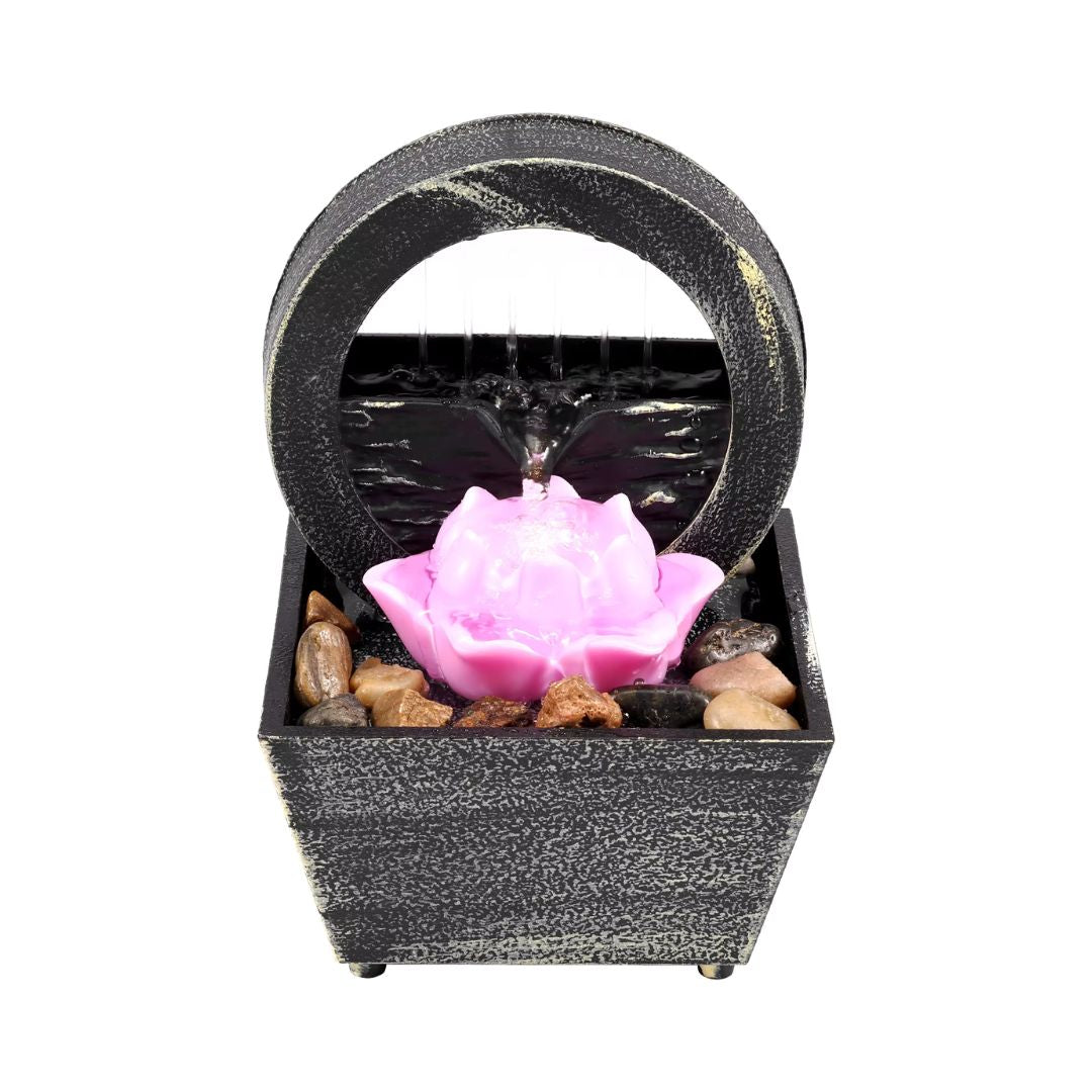 Small Water Fountain – Mini Indoor Fountain for Desk with LED Lights, Battery Operated & Relaxing Water Feature
