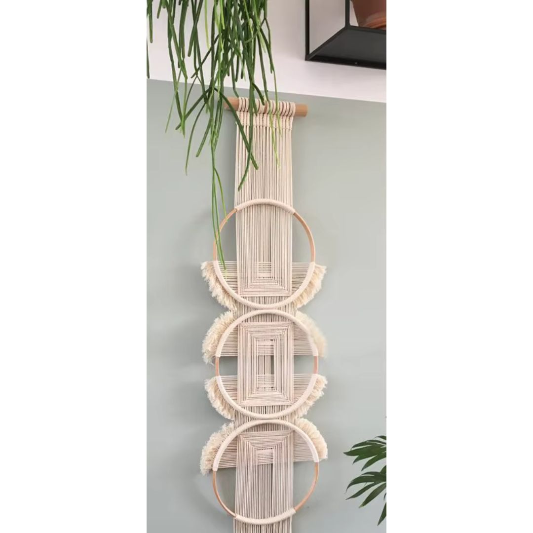 Macrame Wall Hanging Woven with Cotton and Wooden Ring Featuring Handmade Boho Mandala Tapestry