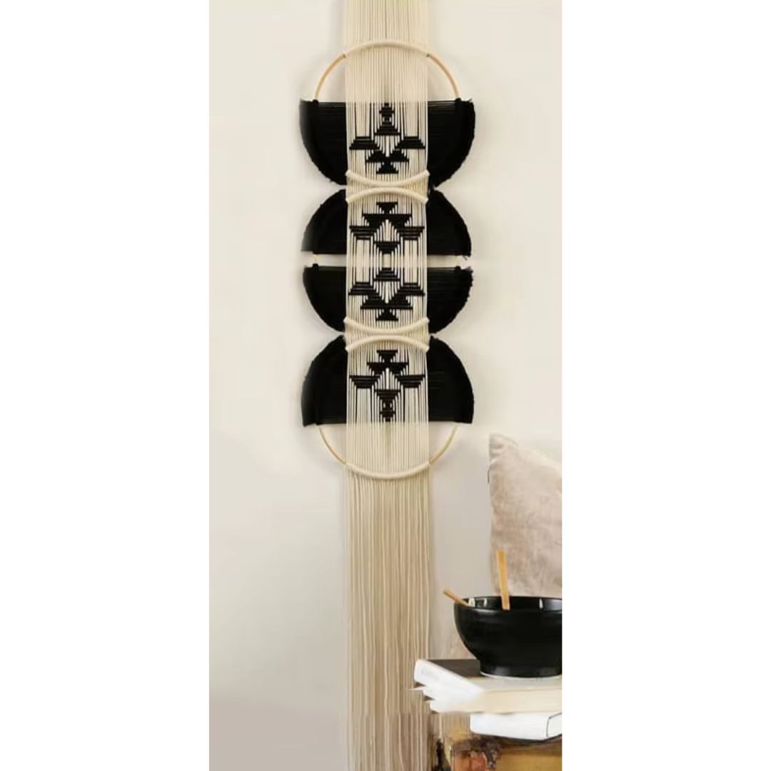 Macrame Wall Hanging Woven with Cotton and Wooden Ring Featuring Handmade Boho Mandala Tapestry