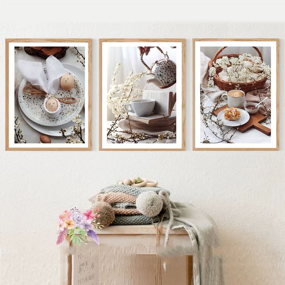 Kitchen Wall Art: Tea Bread Egg Food Canvas Painting for Kitchen Decor