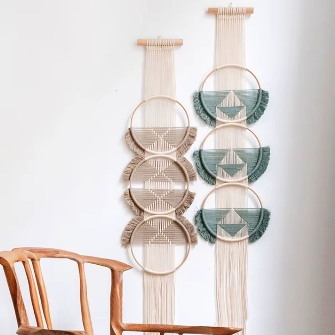 Macrame Wall Hanging Woven with Cotton and Wooden Ring Featuring Handmade Boho Mandala Tapestry