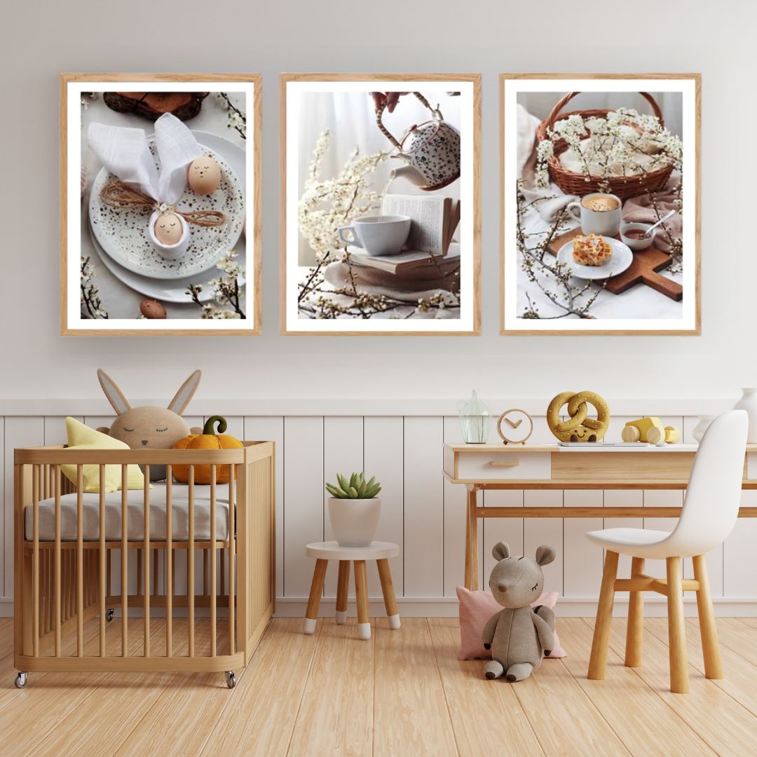 Kitchen Wall Art: Tea Bread Egg Food Canvas Painting for Kitchen Decor