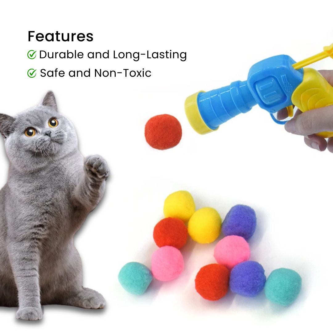 Cat Ball Toy - Funny Cat Interactive Gun Training Toy with Plush Ball Game