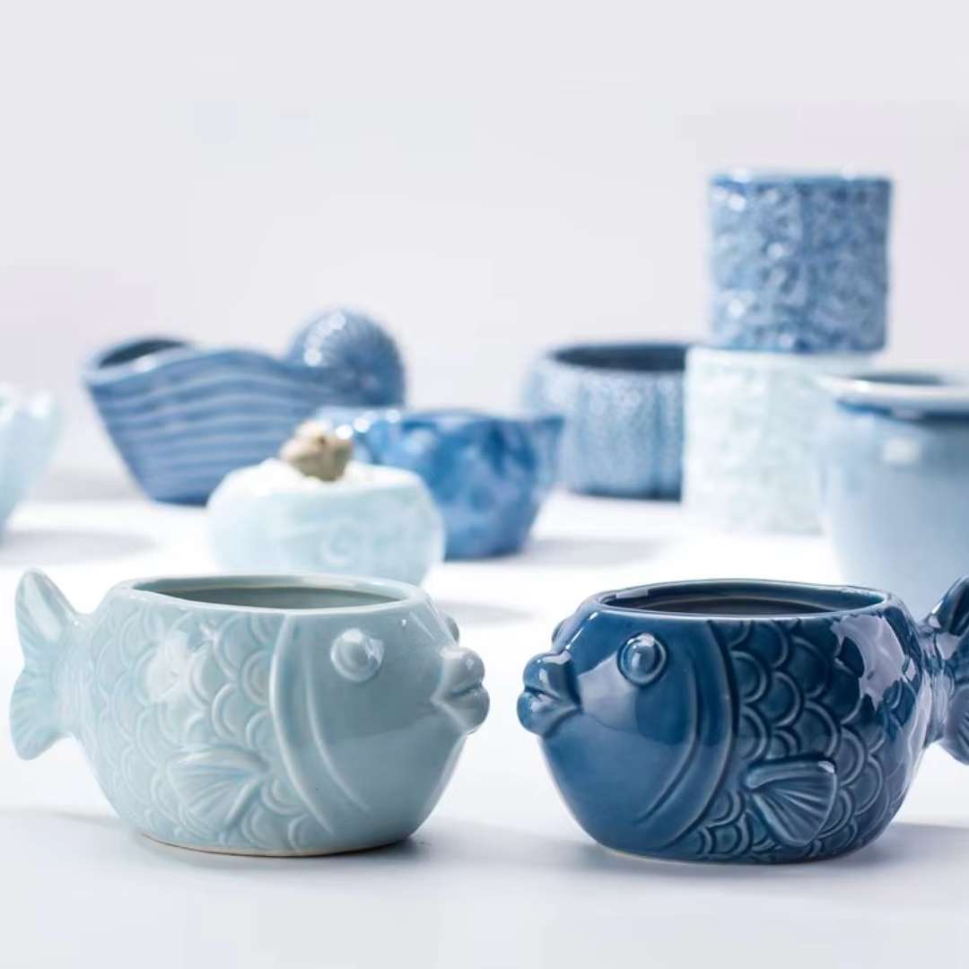Succulent Pots - Unique Ocean-Inspired Fish, Snail, and Starfish Shaped Planters for Small Cactus and Flowers