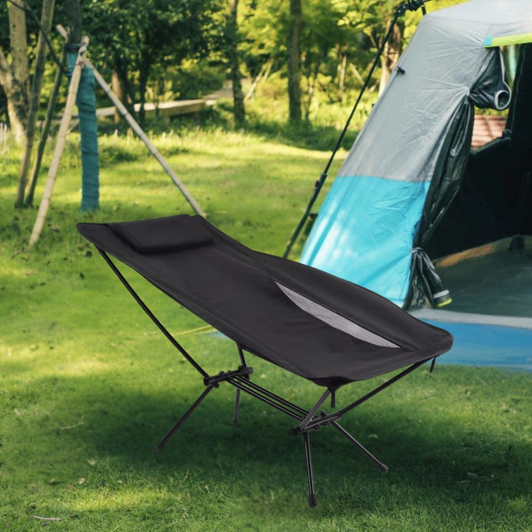 Reclining Camp Chair - Portable Adjustable Outdoor Recliner for Camping, Hiking, Travel, and Relaxation