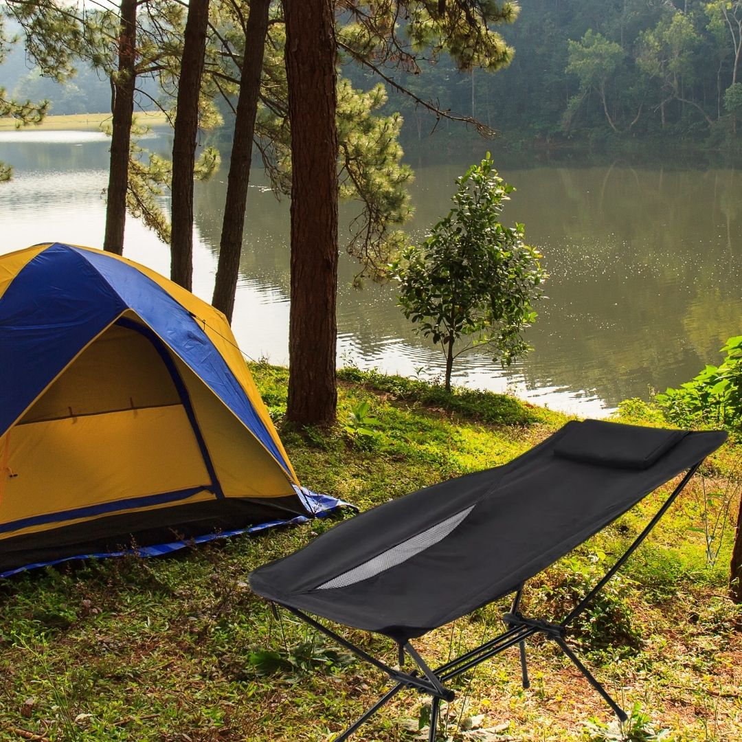 Reclining Camp Chair - Portable Adjustable Outdoor Recliner for Camping, Hiking, Travel, and Relaxation