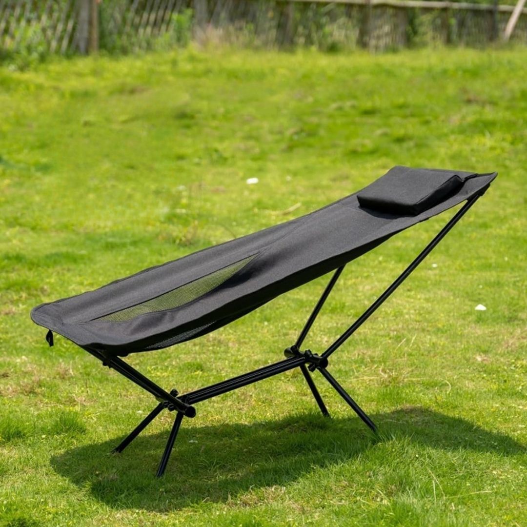Reclining Camp Chair - Portable Adjustable Outdoor Recliner for Camping, Hiking, Travel, and Relaxation