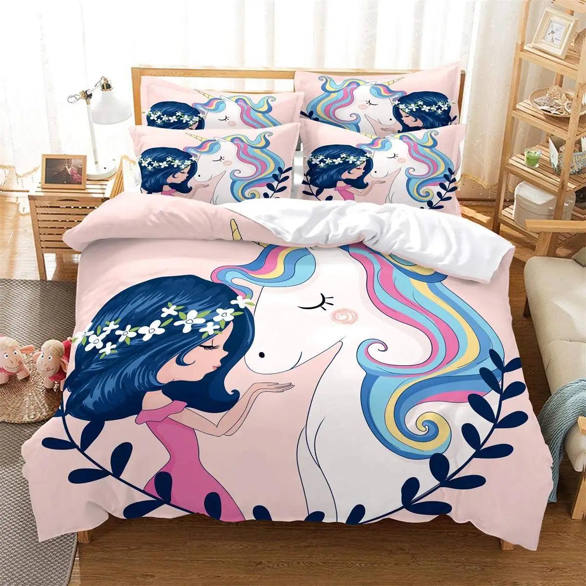 Unicorn Bedding Set – Pink & Purple Galaxy Design for Kids, Girls, Toddlers, Single to King Sizes