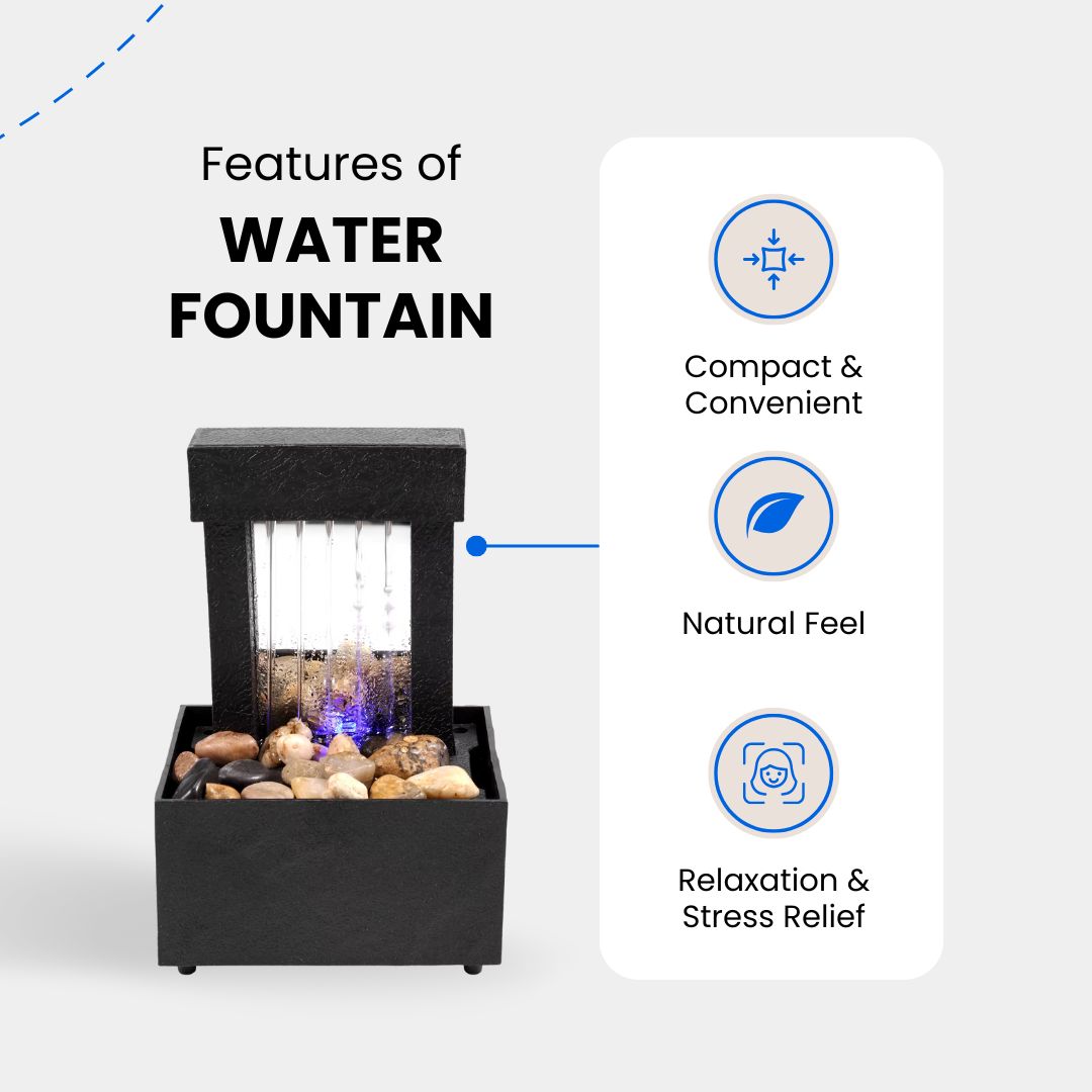 Small Water Fountain – Mini Indoor Fountain for Desk with LED Lights, Battery Operated & Relaxing Water Feature