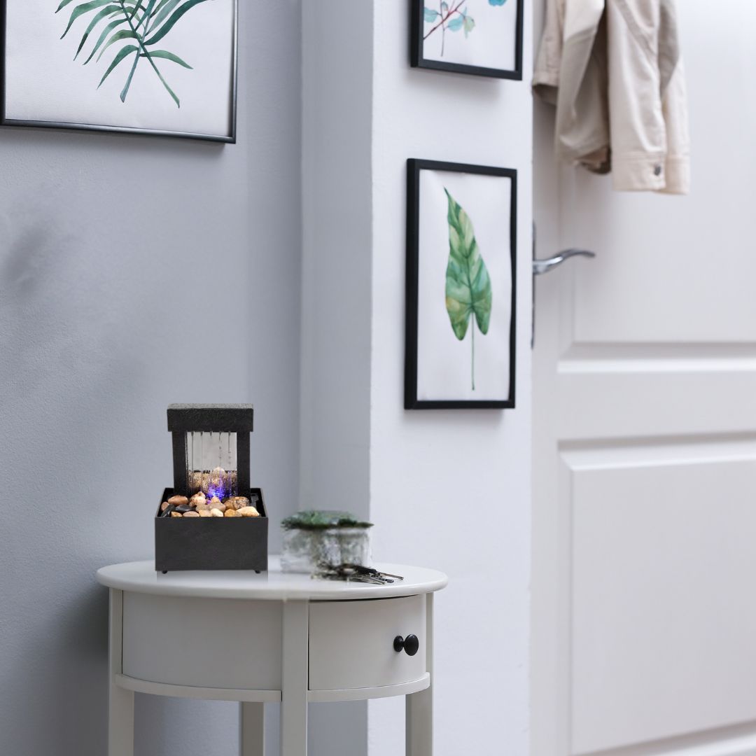 Small Water Fountain – Mini Indoor Fountain for Desk with LED Lights, Battery Operated & Relaxing Water Feature