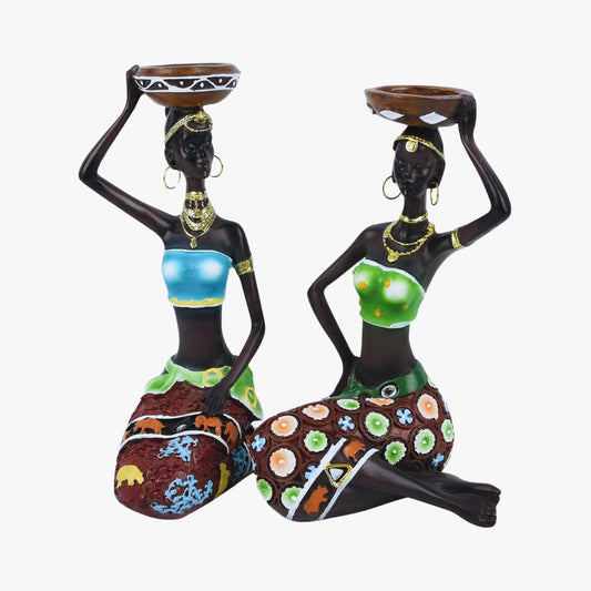 Tealight Holder - African Women Candle Holder, Vintage Statue, Decorative Table Centerpiece for Living Room and Office
