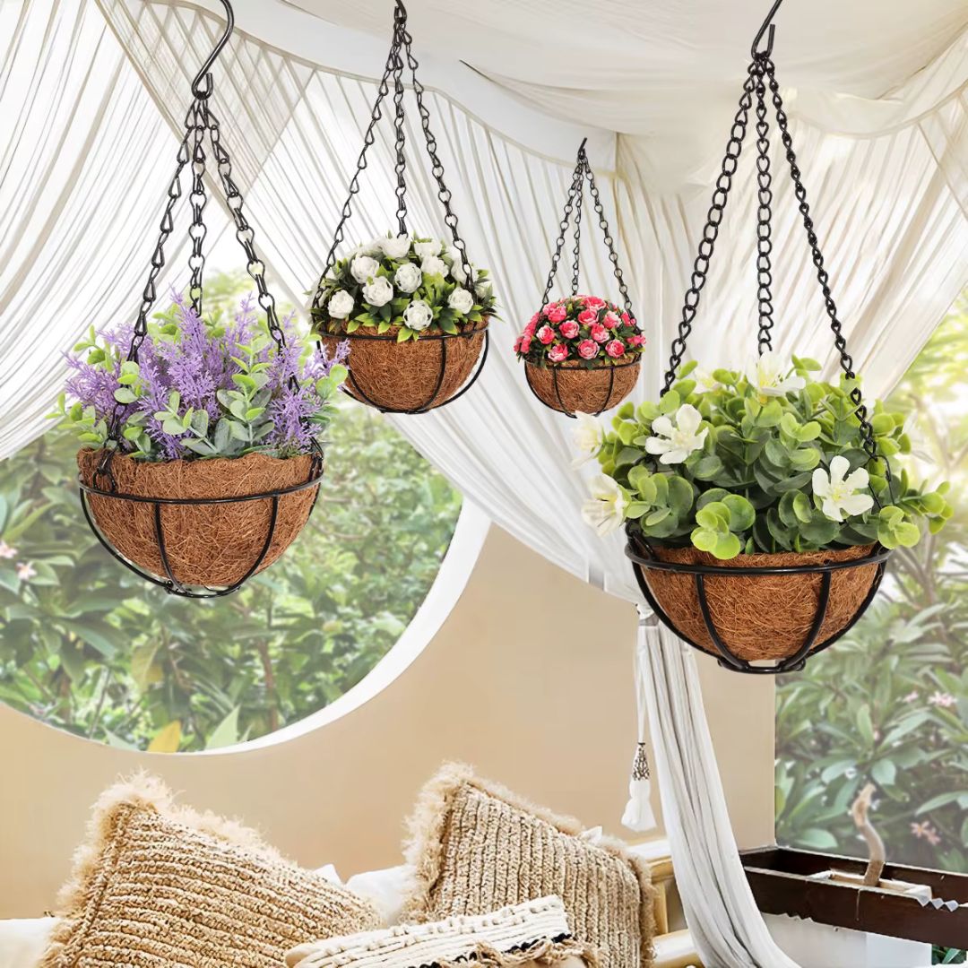 Hanging Plant Pots - Beautiful Faux Flower Planters for Your Garden, Railing, Balcony, Indoor, Outdoor, and Decorative Spaces