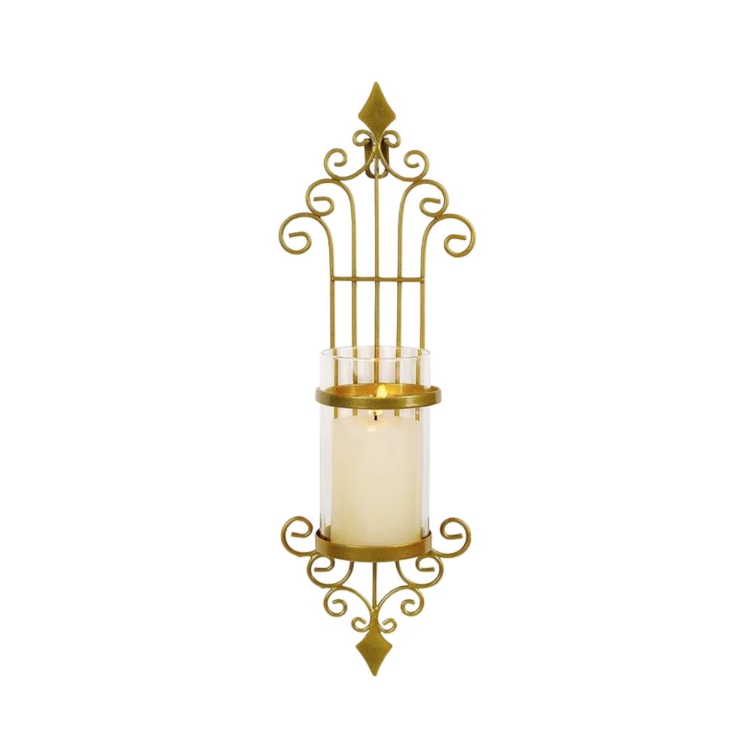 Wall Hanging Candle Holders - Gold and Black Metal Wall Mounted Sconces for Home Decor