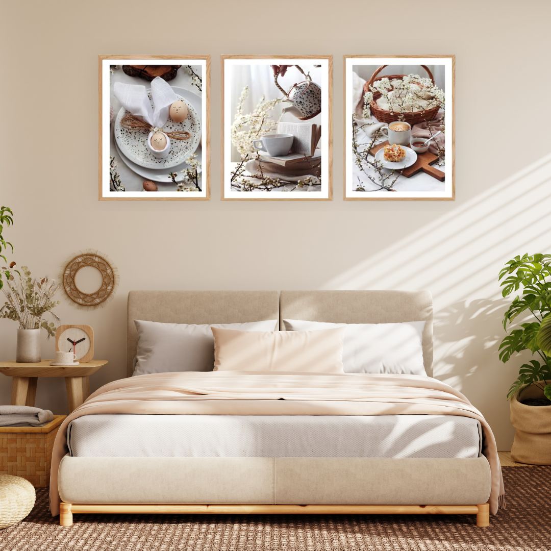 Kitchen Wall Art: Tea Bread Egg Food Canvas Painting for Kitchen Decor