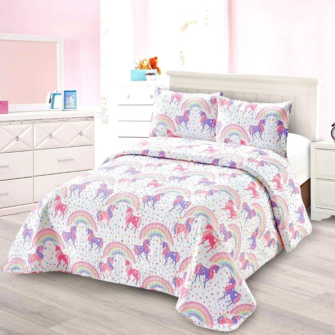 Unicorn Bedding Set – Pink & Purple Galaxy Design for Kids, Girls, Toddlers, Single to King Sizes
