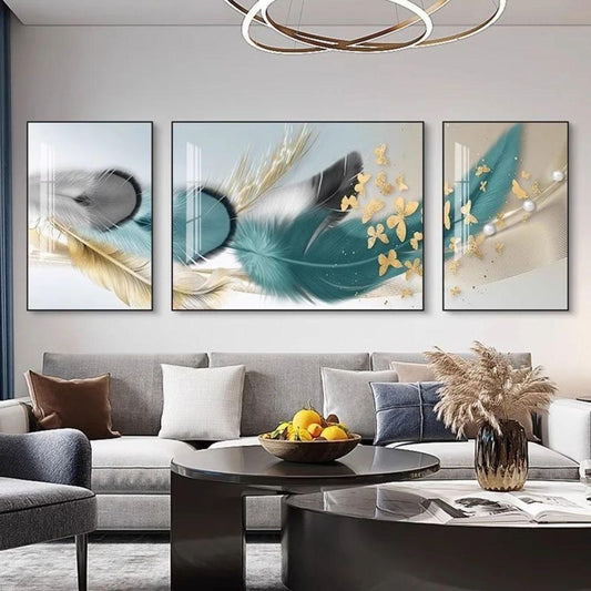 feather wall art triptych