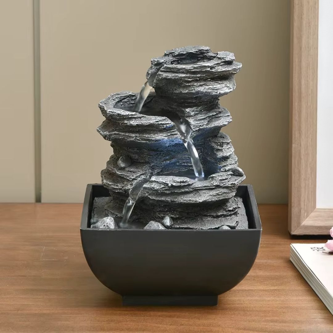Tabletop Water Fountain – With LED Lights, Indoor Zen Mini Waterfall for Desk Decor