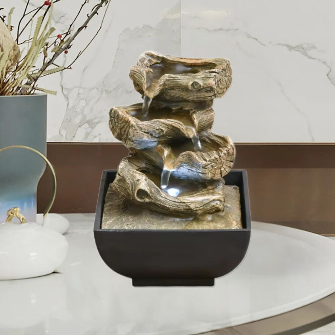 Tabletop Water Fountain – With LED Lights, Indoor Zen Mini Waterfall for Desk Decor