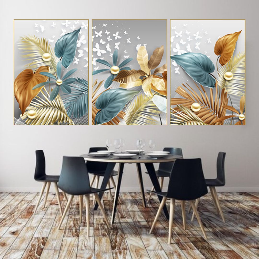 Leaves Wall Art - Vintage Leaf and Butterfly Design, Ideal for Living Room and Bedroom Decor