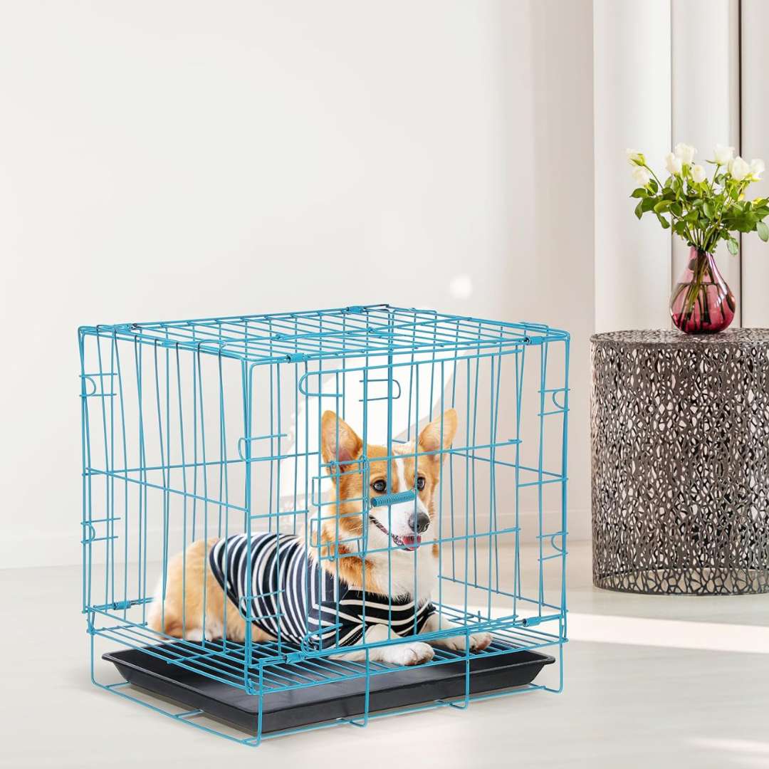 Small Dog Crate - Portable Folding Travel Cage with Divider, Removable Tray, and Handle for Puppies