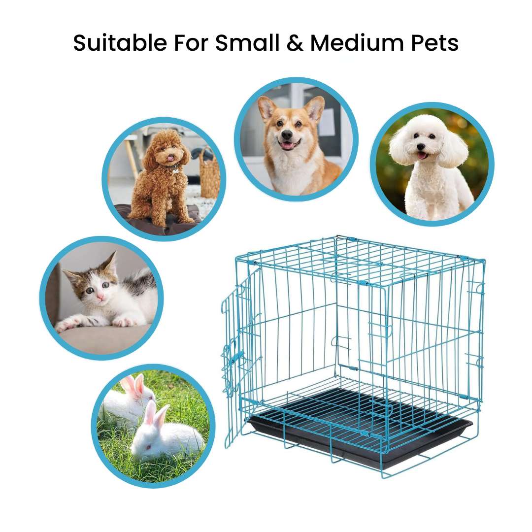 Small Dog Crate - Portable Folding Travel Cage with Divider, Removable Tray, and Handle for Puppies