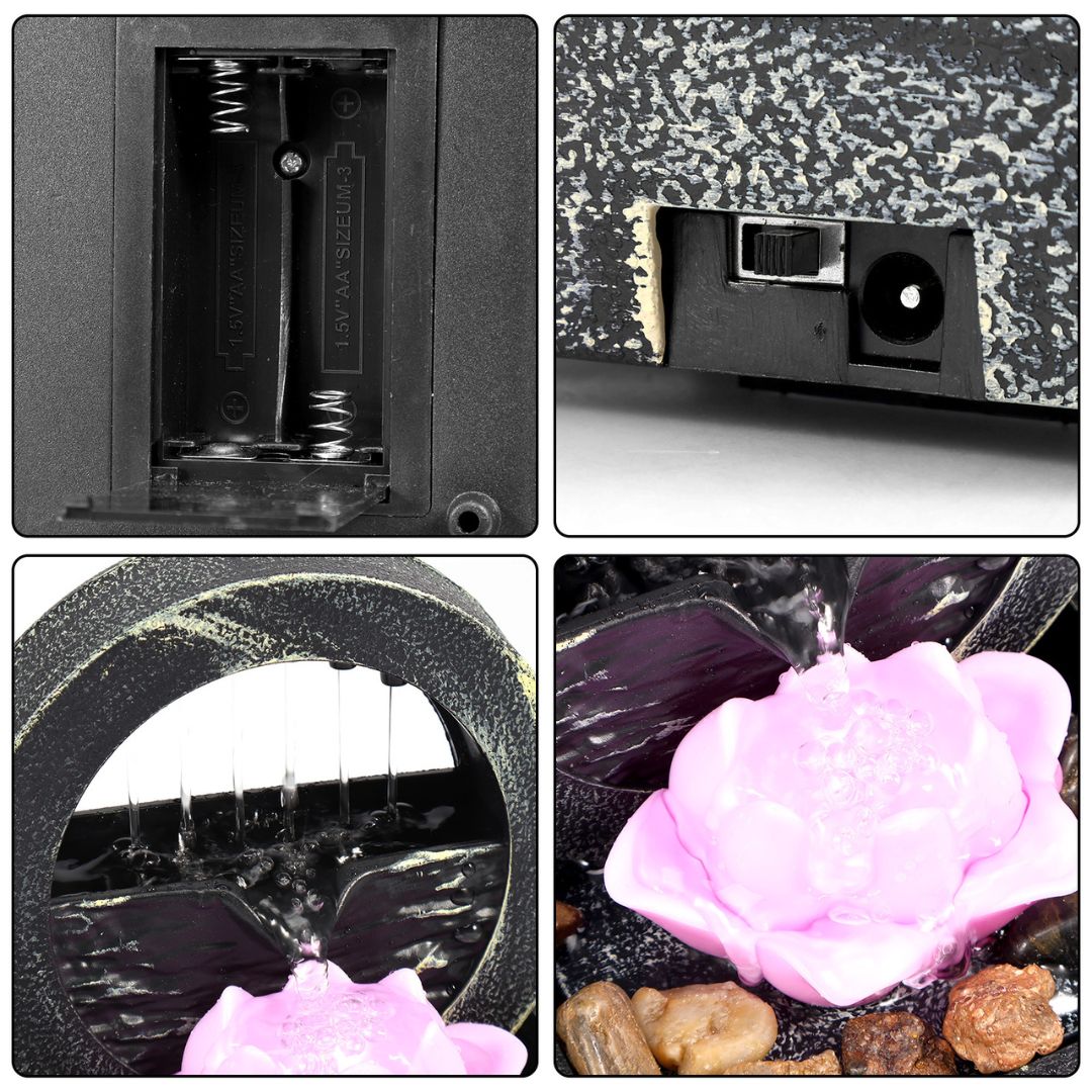 Small Water Fountain – Mini Indoor Fountain for Desk with LED Lights, Battery Operated & Relaxing Water Feature