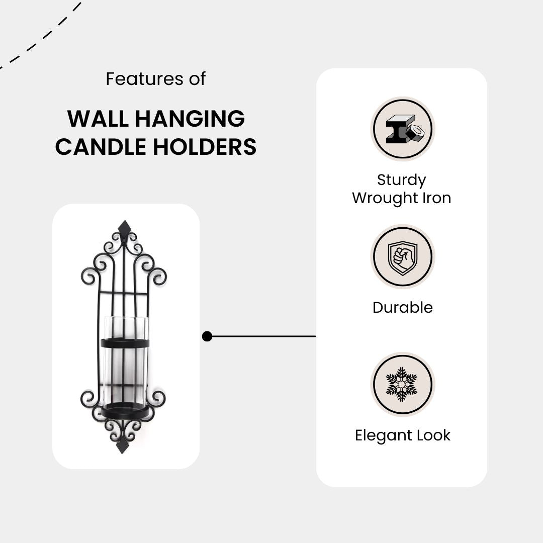 Wall Hanging Candle Holders - Gold and Black Metal Wall Mounted Sconces for Home Decor