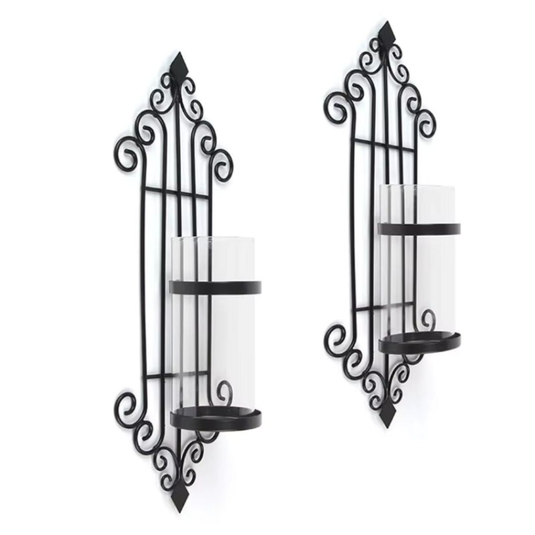 Wall Hanging Candle Holders - Gold and Black Metal Wall Mounted Sconces for Home Decor