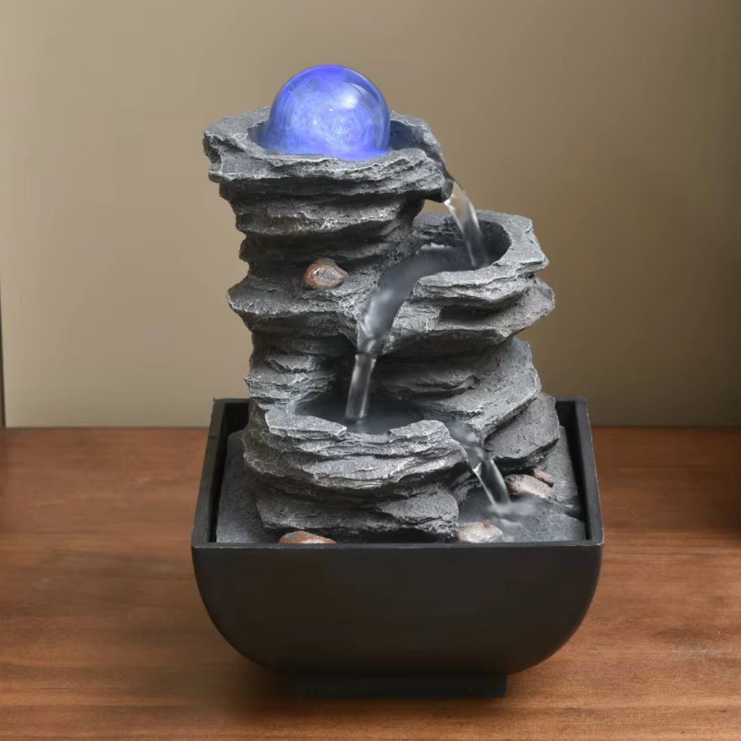 Tabletop Water Fountain – With LED Lights, Indoor Zen Mini Waterfall for Desk Decor
