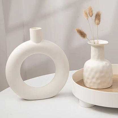 White Vase – Plastic with Ceramic Like Appearance for Indoor Flowers, Modern Centerpiece, and Minimalist Decor