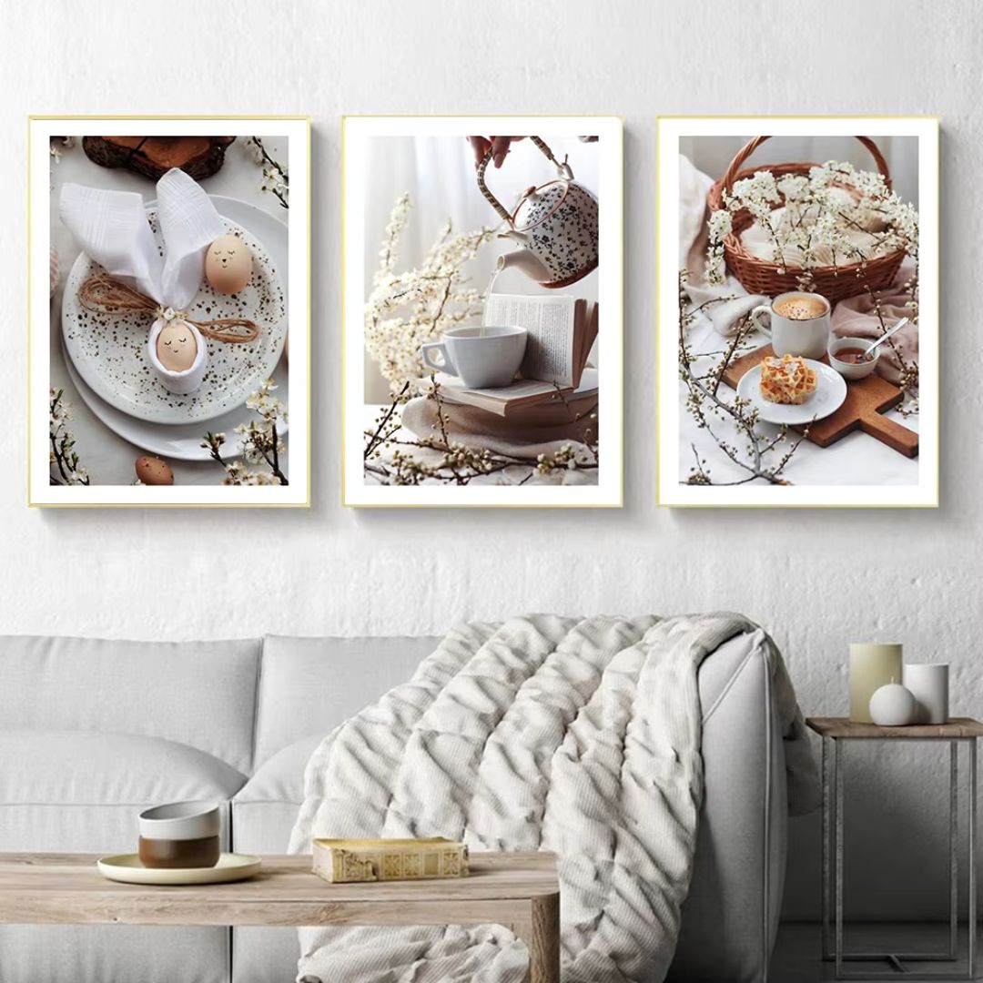 Kitchen Wall Art: Tea Bread Egg Food Canvas Painting for Kitchen Decor