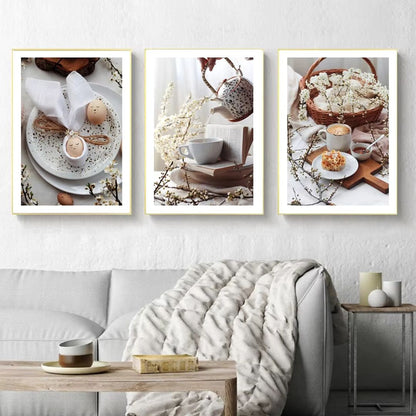 Kitchen Wall Art: Tea Bread Egg Food Canvas Painting for Kitchen Decor