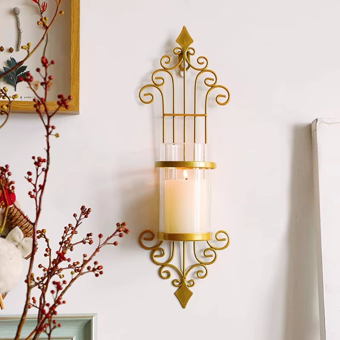Wall Hanging Candle Holders - Gold and Black Metal Wall Mounted Sconces for Home Decor