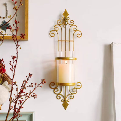 Wall Hanging Candle Holders - Gold and Black Metal Wall Mounted Sconces for Home Decor