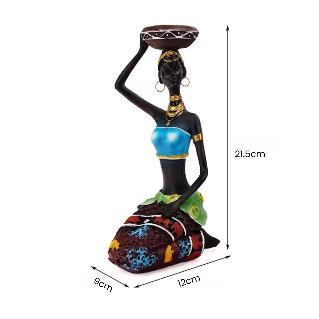 Tealight Holder - African Women Candle Holder, Vintage Statue, Decorative Table Centerpiece for Living Room and Office