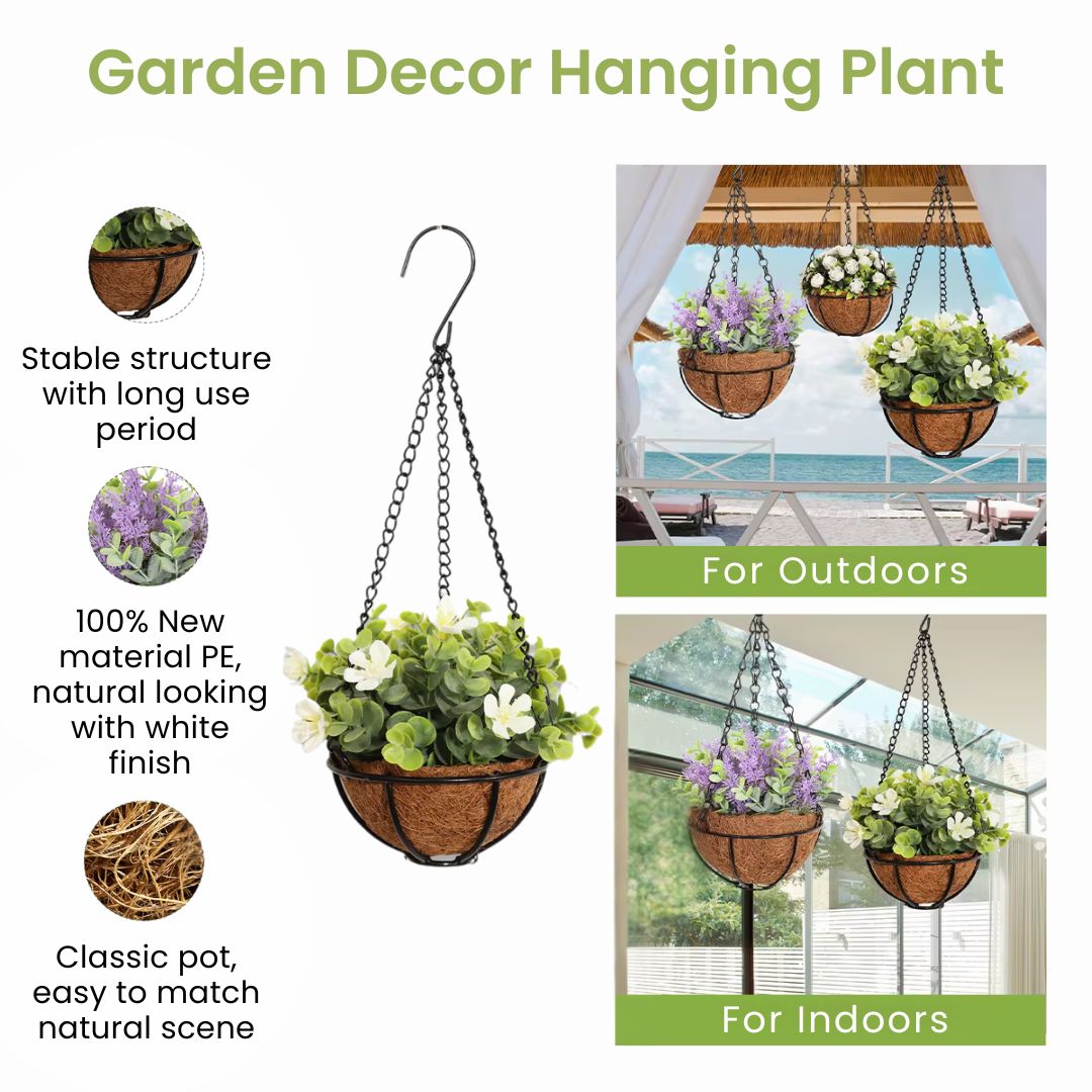 Hanging Plant Pots - Beautiful Faux Flower Planters for Your Garden, Railing, Balcony, Indoor, Outdoor, and Decorative Spaces