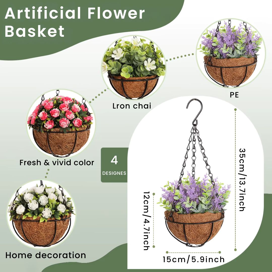 Hanging Plant Pots - Beautiful Faux Flower Planters for Your Garden, Railing, Balcony, Indoor, Outdoor, and Decorative Spaces