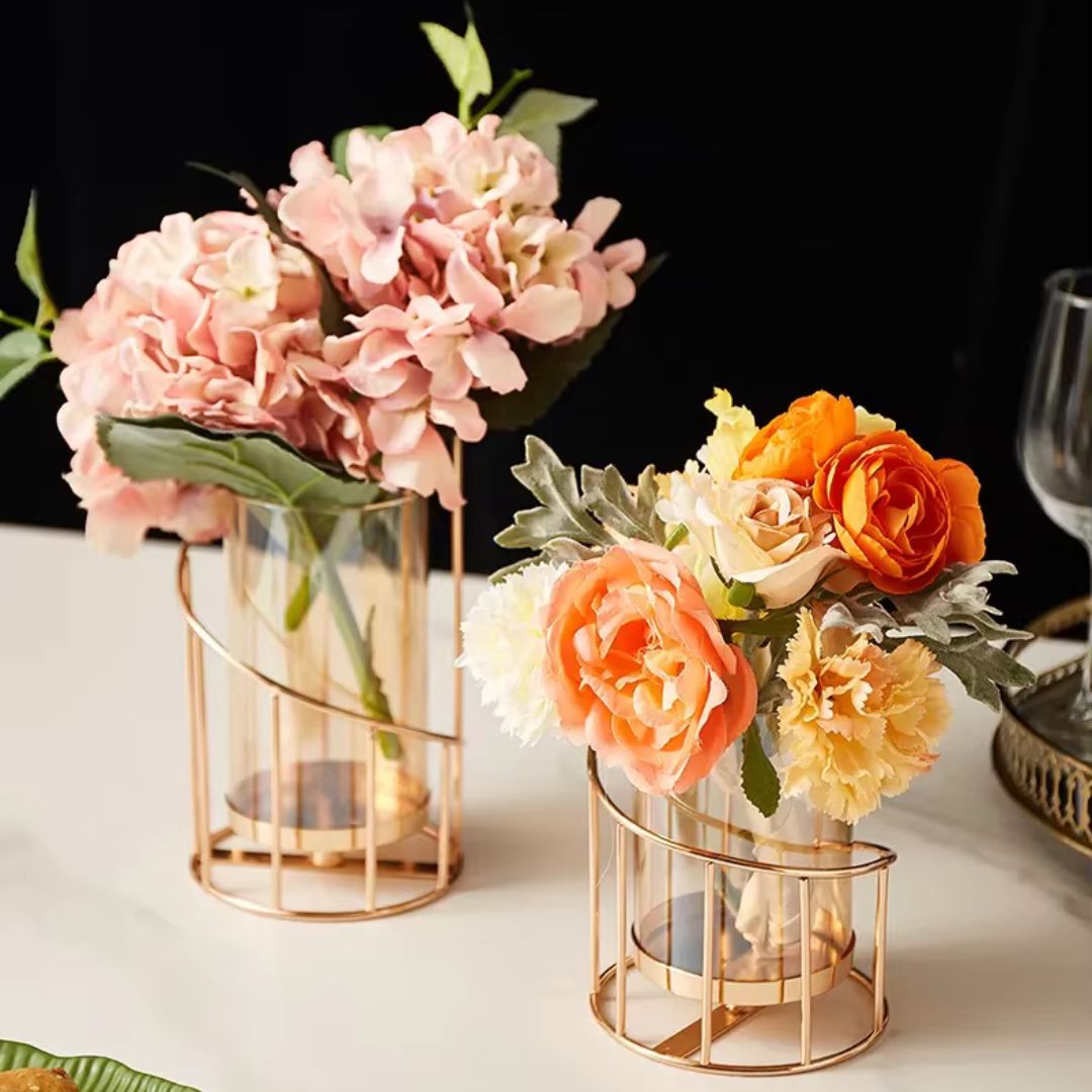 Hurricane Candle Holder - Vintage Gold Spiral Design with Glass Windshield for Rustic and Modern Table Decor